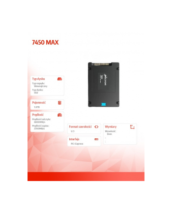 micron Dysk SSD 7450 MAX 1600GB NVMe U.3 7mm Single pack