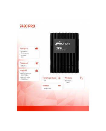micron Dysk SSD 7450 PRO 3840GB NVMe U.3 15mm Single Pack