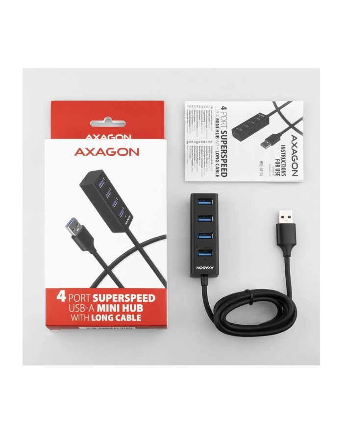 axagon Hub 4-portowy Mini metalowy USB 3.2 Gen 1 HUE-M1AL, 1.2m USB-A kabel główny