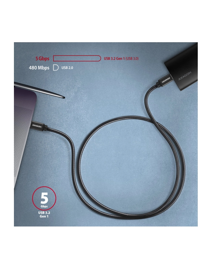 axagon Kabel USB-C  USB-C 3.2 Gen 1, 1m, PD 60W 3A, ALU, oplot BUCM3-CM10AB, czarny główny