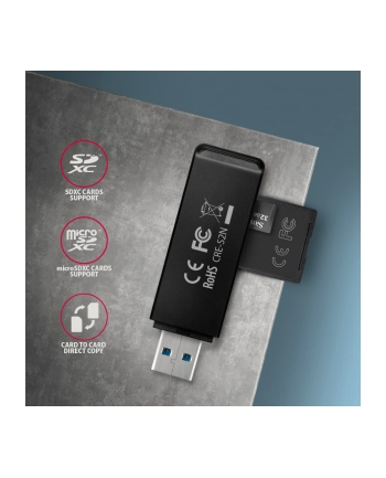 axagon Zewnętrzny czytnik kart CRE-S2N USB-A 3. 2 GEN 1, 2-gniazda lun SD/microSD, UHS-I nr 1