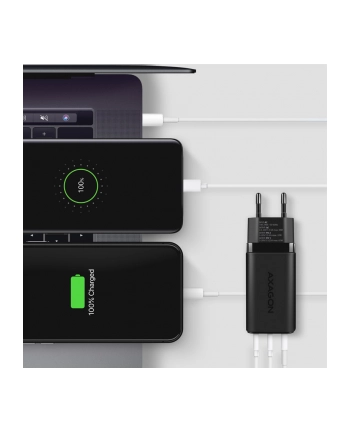 axagon Ładowarka sieciowa ACU-DPQ65, GaN 65W, 3x port (USB-A + dual USB-C), PD3.0/QC4+/PPS/Apple