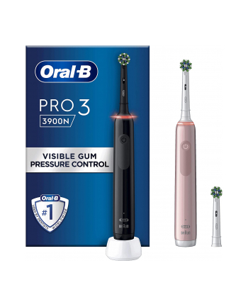 Braun Oral-B Pro 3 3900N Gift Edition, electric toothbrush (Kolor: CZARNY/pink, incl. 2nd handpiece)