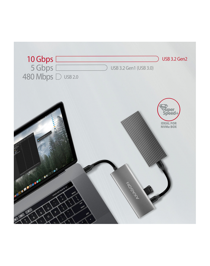 axagon Wieloportowy hub szerokopasmowy HMC-5G2 2x USB-A + 2x USB-C + HDMI, USB-C 3.2 Gen 2 10Gbps, PD 60W, 13cm USB-C kabel główny
