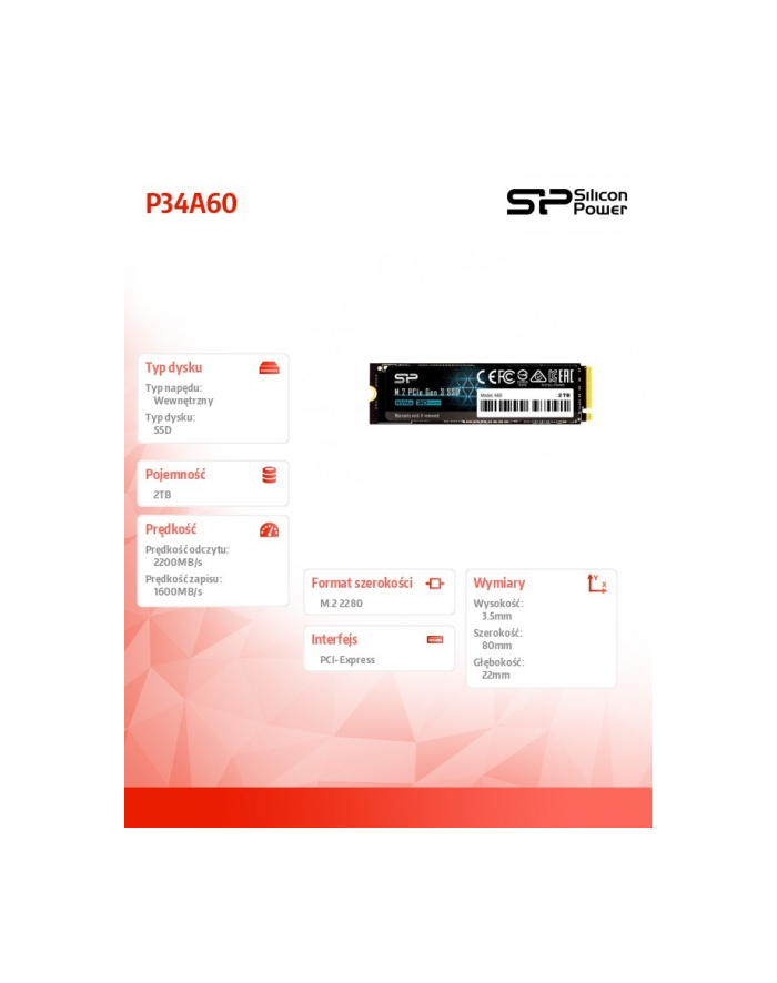 silicon power Dysk SSD P34A60 2TB PCIE M.2 NVMe 2200/1600 MB/s główny