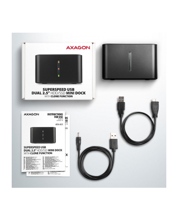 axagon MINI stacja dokująca ADSA-D25, USB 3.2 Gen 1 - 2x SATA 6G 2.5' SSD/HDD CLONE nr 2