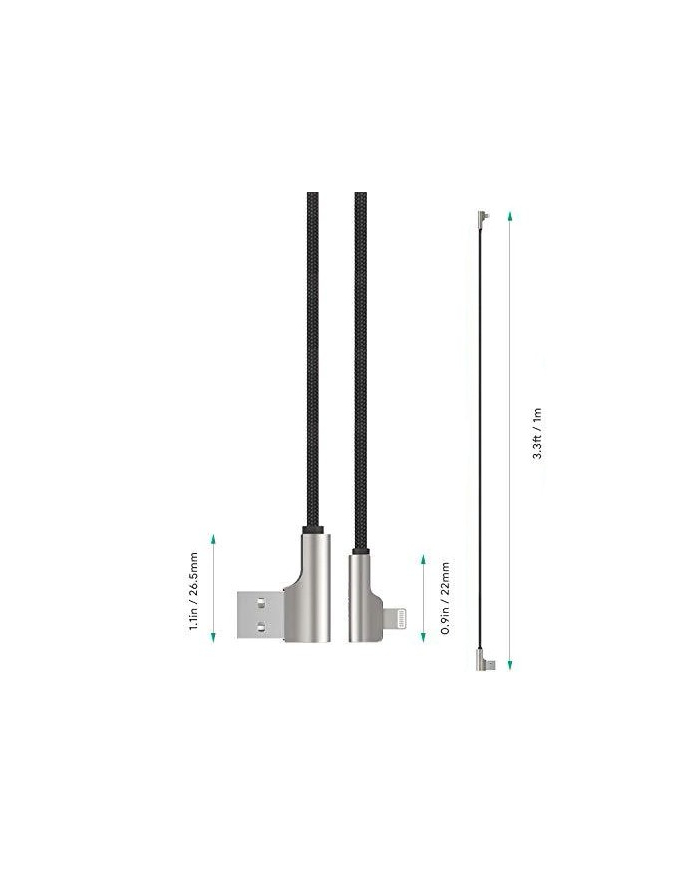 aukey CB-AL04 Czarny OEM nylonowy kabel USB - Lightning | 1m | wtyki 90 stopni | certyfikat MFi główny