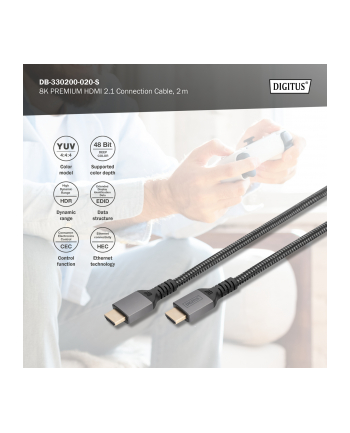 digitus Kabel Premium połączeniowy HDMI 2.1 Ultra HighSpeed 8K60Hz UHD Typ HDMI A/A M/M 2m Czarny