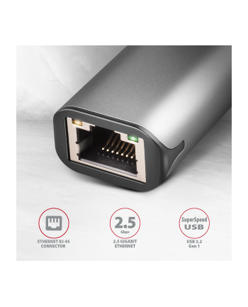 axagon Karta sieciowa 2.5 Gigabit Ethernet AD-E-25RC USB-C 3.2 Gen 1 - Realtek 8156, automatyczna instalacja, szara