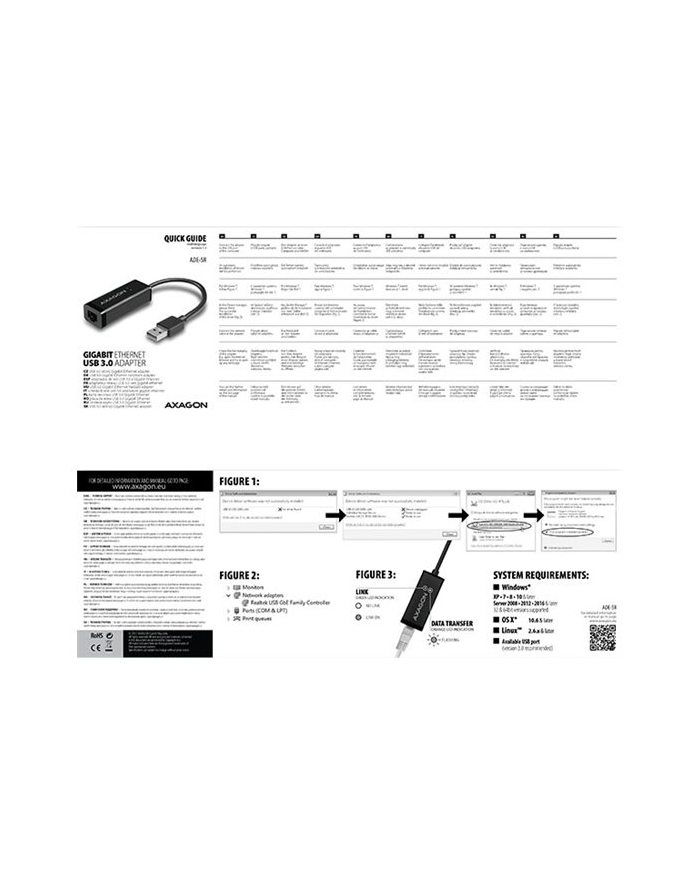 axagon Karta sieciowa Gigabit Ethernet adapter AD-E-SR, USB-A 3.2 Gen 1, instalacja automatyczna główny