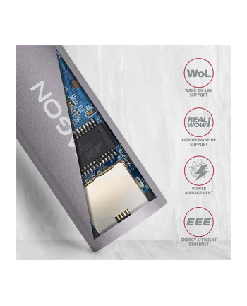 axagon Karta sieciowa Gigabit Ethernet adapter AD-E-TRC, USB-C 3.2 Gen 1, instalacja automatyczna, metal, titan grey