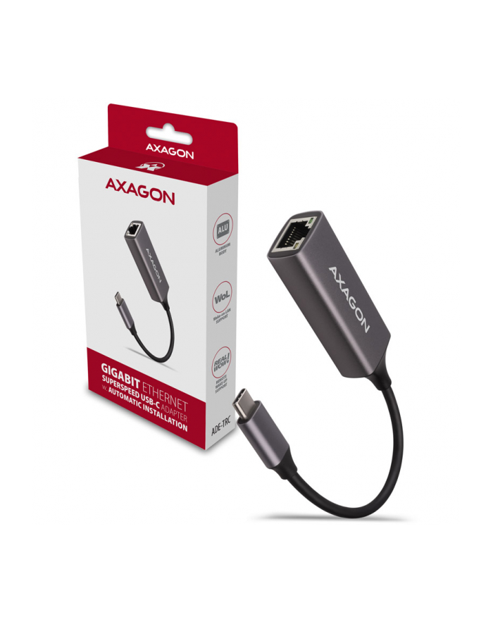axagon Karta sieciowa Gigabit Ethernet adapter AD-E-TRC, USB-C 3.2 Gen 1, instalacja automatyczna, metal, titan grey główny