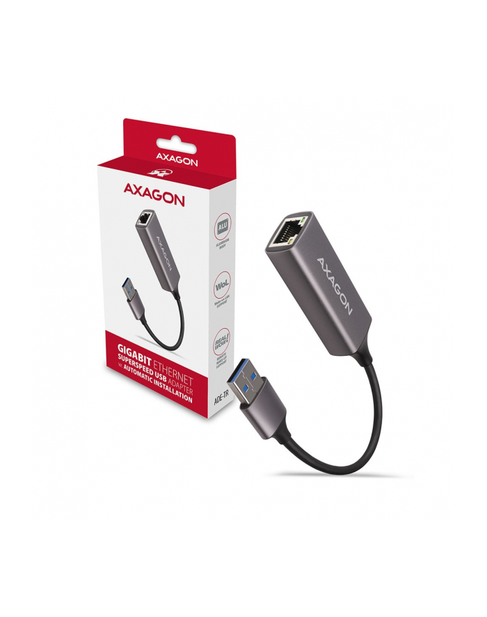 axagon Karta sieciowa Gigabit Ethernet adapter AD-E-TR, USB-A 3.2 Gen 1, instalacja automatyczna, metal, titan grey główny