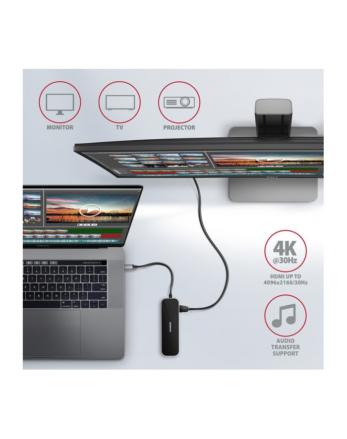 axagon Karta sieciowa HMC-6GL 3x USB-A, HDMI, RJ-45, USB 3.2 Gen 1 hub, PD 100W 20cm USB-C kabel główny