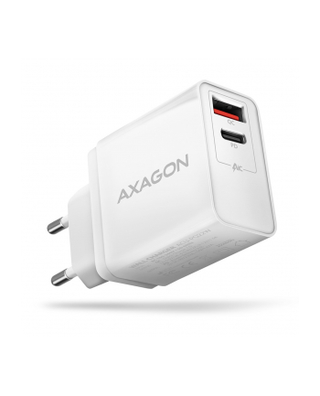 axagon Ładowarka sieciowa ACU-PQ22W, PD ' QC 22W, 2x port (USB-A + USB-C), PD3.0/QC3.0/AFC/FCP/Apple, biała
