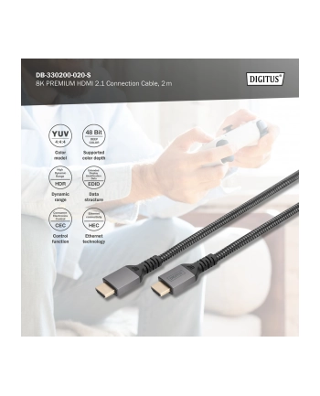 digitus Kabel Premium połączeniowy HDMI 2.1 Ultra HighSpeed 8K60Hz UHD Typ HDMI A/A M/M 2m Czarny nr 1