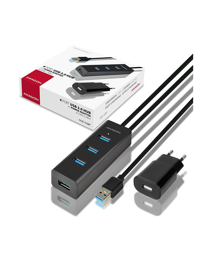 axagon HUB 4-portowy HUE-S2BP USB 3.2 Gen 1 charging hub 1.2m   kabel, AC adapter główny