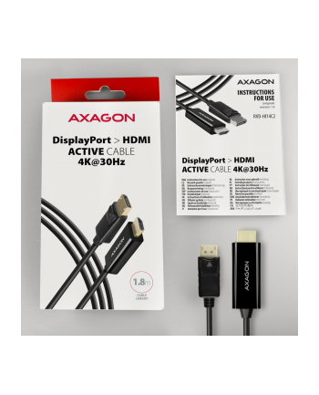 axagon Adapter aktywny DisplayPort HDMI 1.4 kabel 1,8m 4K/30Hz, RVD-HI14C2