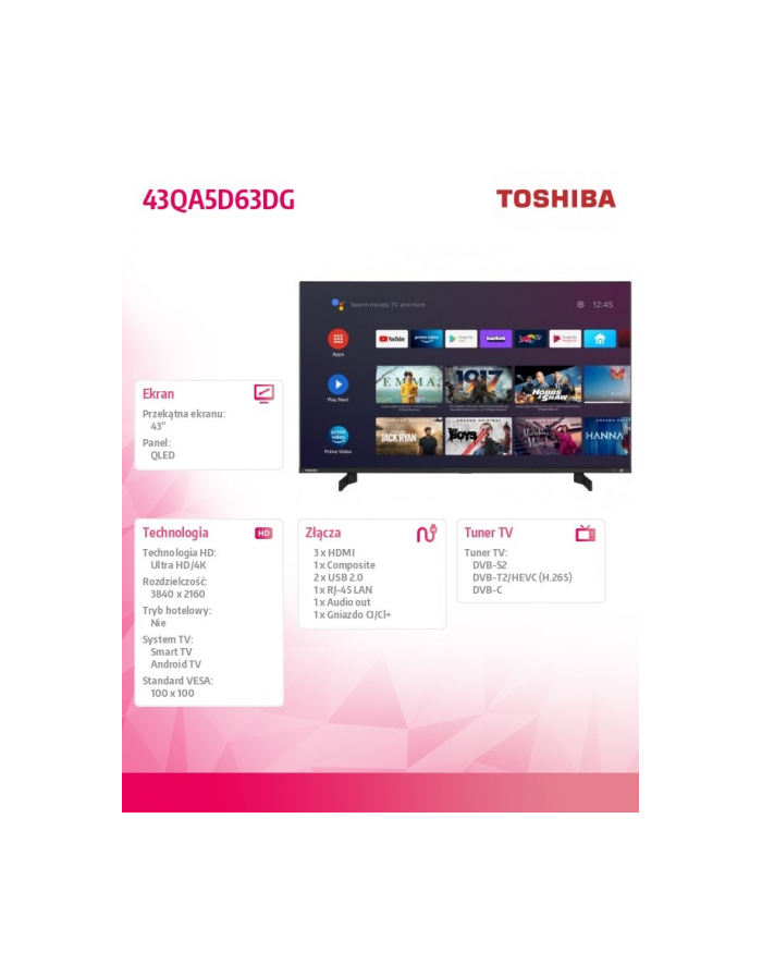 toshiba Telewizor QLED 43 cale 43QA5D63DG główny