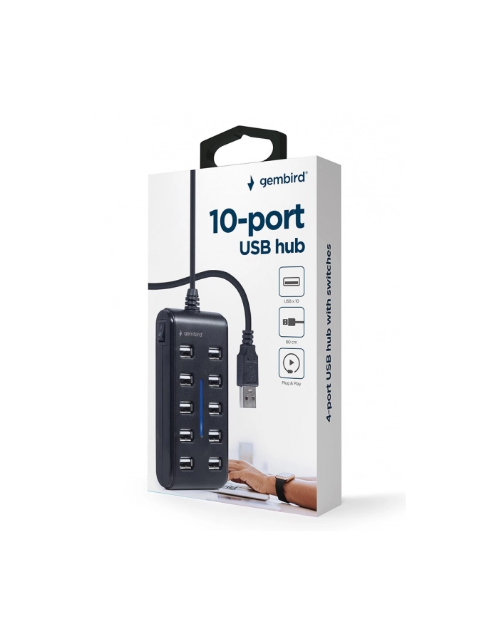 GEMBIRD 10-portowy HUB USB 2.0 czarny główny