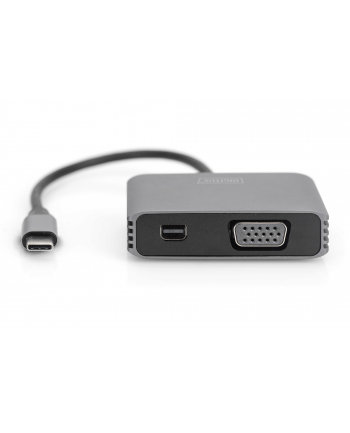 DIGITUS USB-C - mini DP + VGA Adapter 20cm 4K/30Hz silver aluminum housing