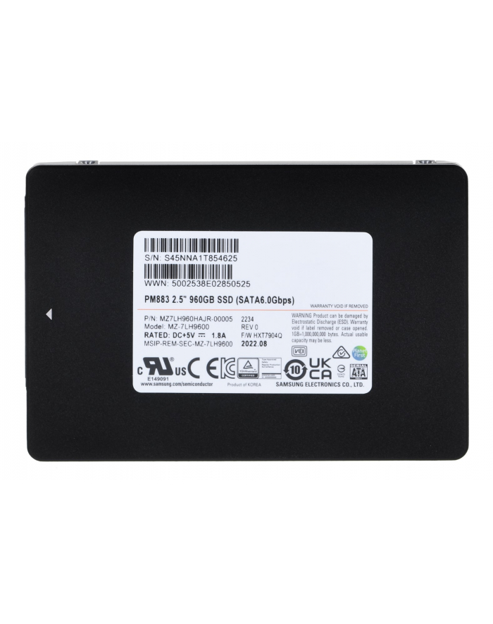 Dysk SSD Samsung PM883 960GB SATA 2.5  MZ7LH960HAJR-00005 (DWPD 1.3) główny