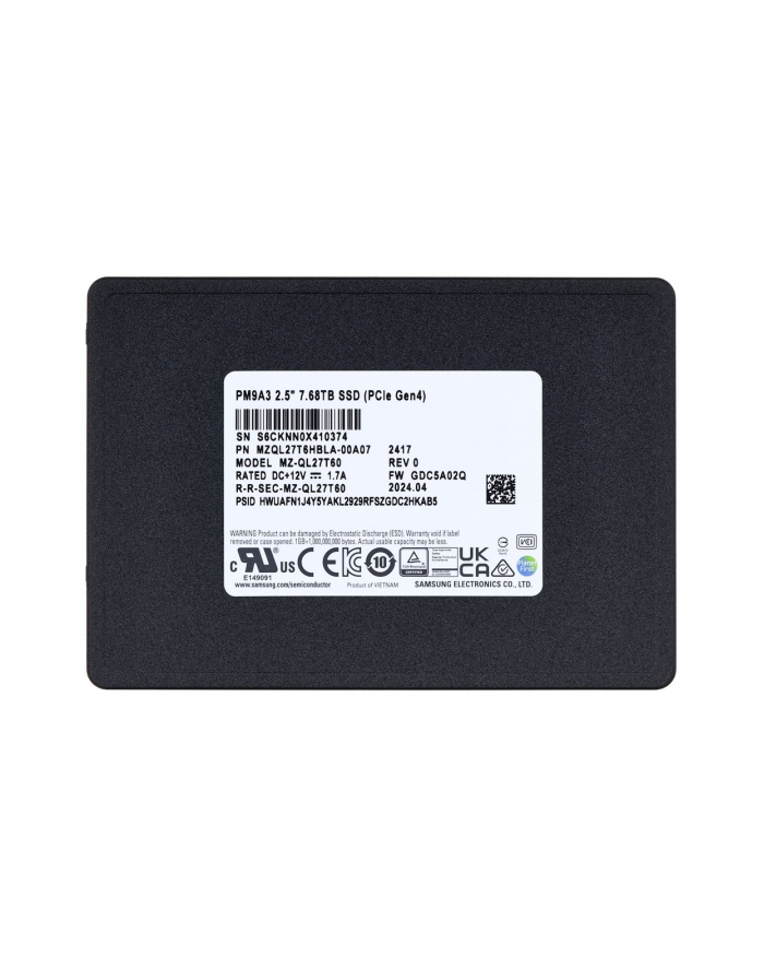 Dysk SSD Samsung PM9A3 7.68TB U.2 NVMe Gen4 MZQL27T6HBLA-00A07 (DWPD 1) główny