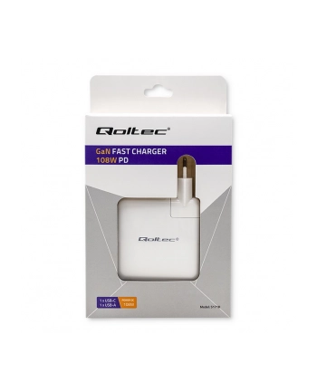 qoltec Ładowarka GaN FAST 108W | 5-20V | 3-4.7A | USB C | Biała nr 2