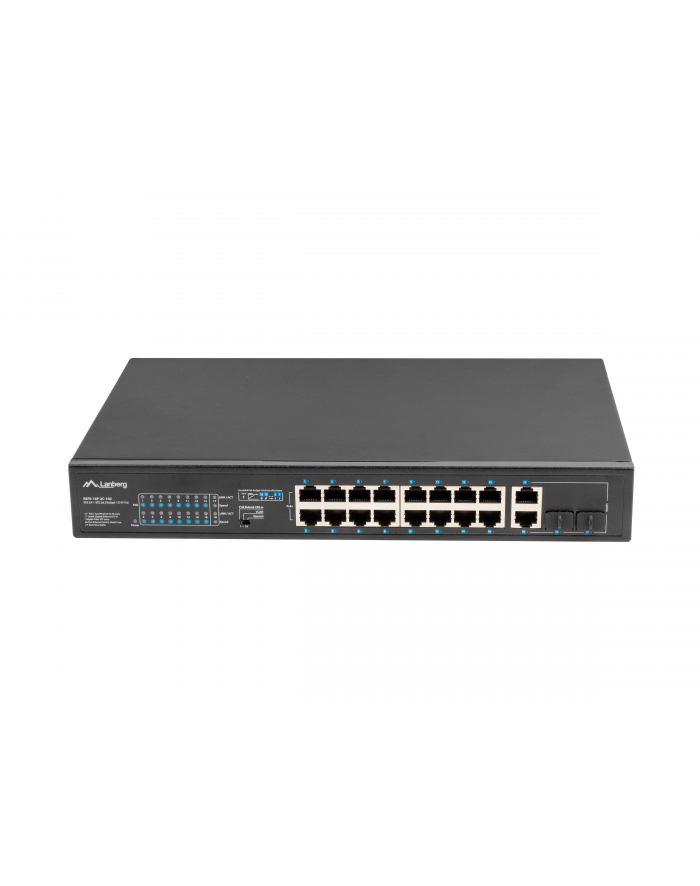 lanberg Przełącznik Switch 16X100MB POE+/2XCombo niezarządzalny rack 19 cali Gigabit Ethernet 150W główny