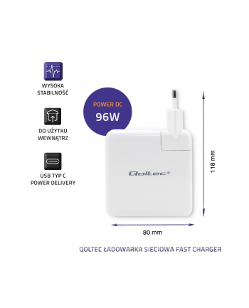 qoltec Ładowarka sieciowa FAST 96W | 5-20V | 3-4.7A | USB C PD | Biała