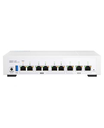 Qnap QHora-322 Router Procesor czterordzeniowy; 4 GB pamięci RAM; 3 porty 10GBASE-T 10G/5G/2.5G/1G/100M , 6 portów RJ45 2.5GbE (2.5G/1G/100M/10M)