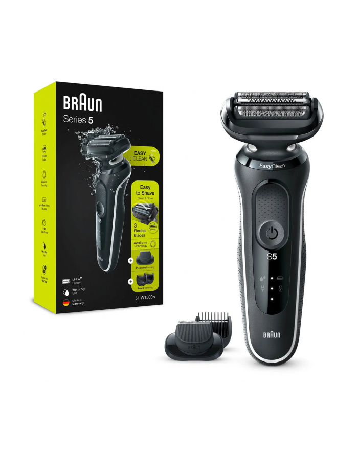 Braun Shaver 51-W1500s	 Operating time (max) 50 min, Wet & Dry, Black/White główny