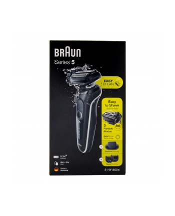 Braun Shaver 51-W1500s	 Operating time (max) 50 min, Wet & Dry, Black/White nr 1