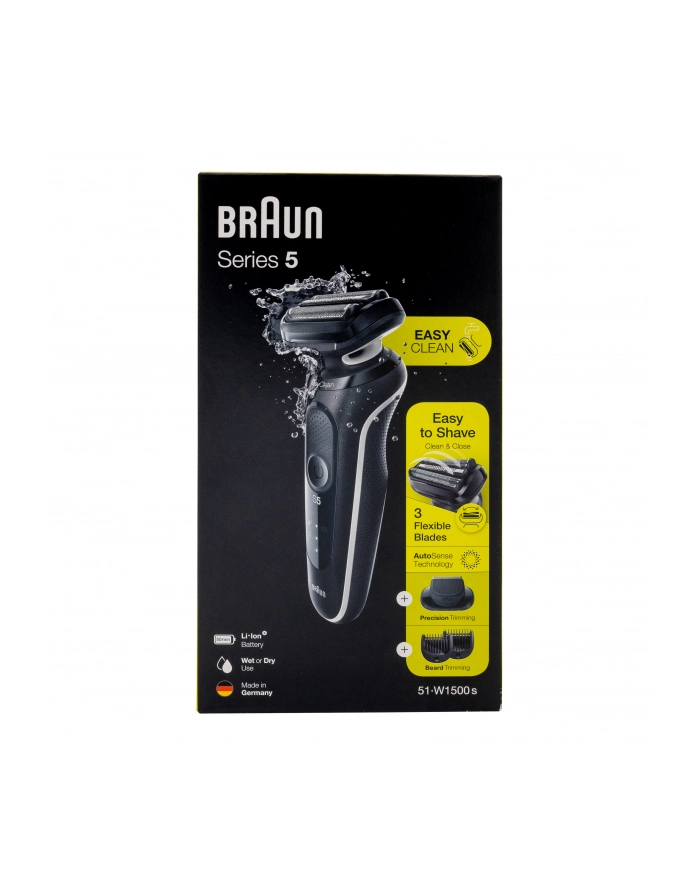 Braun Shaver 51-W1500s	 Operating time (max) 50 min, Wet & Dry, Black/White główny
