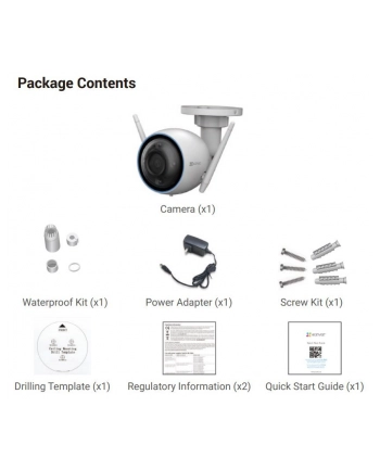 EZVIZ IP Camera CS-H3 Bullet, 5 MP, 2.8 mm, IP67, H.265/H.264, Micro SD, Max. 512 GB, White