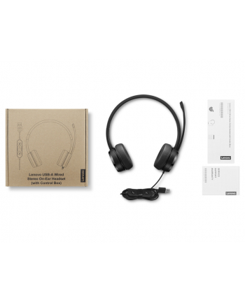 Lenovo USB-A Wired Stereo On-Ear Headset with Control Box