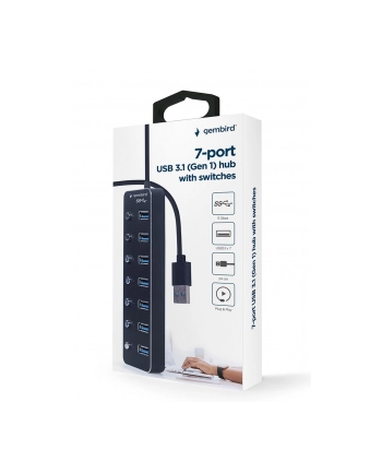 GEMBIRD 7-portowy HUB USB 3.1 Gen 1 z przełącznikami czarny nr 2