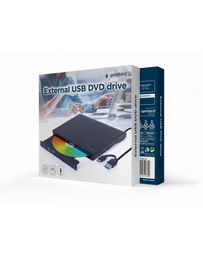 GEMBIRD nagrywarka zewnętrzna DVD 8x CD 24x USB 3.1 slim czarna główny