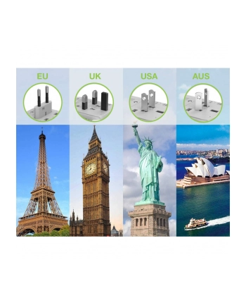 TECHLY Adapter Podróżny Wtyków Zasilania (wersja europejska)/UK/USA Ładowarka 3x USB nr 1