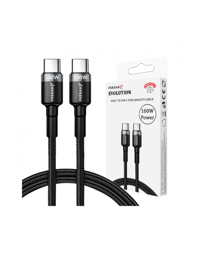 Kabel USB 3.0 Feegar Evolution FEE-01901 USB-C nylonowy 100W QC 3.0 1m czarno-szary główny