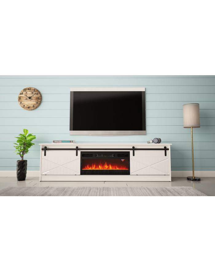 cama meble Szafka RTV GRANERO+kominek 200x56 7x35 biały/biały połysk główny