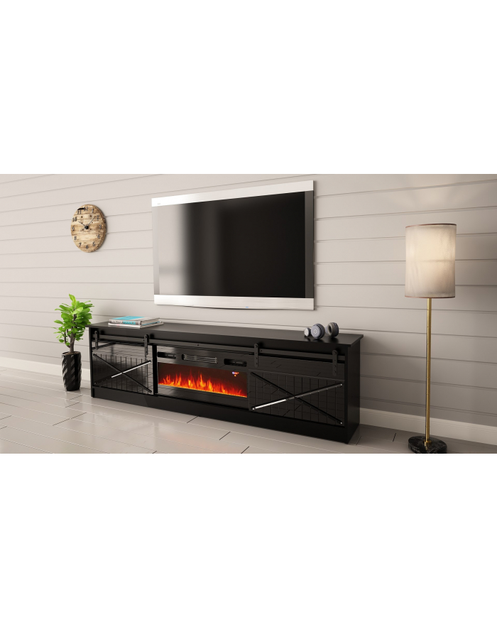 cama meble Szafka RTV GRANERO+kominek 200x56 7x35 czarny/czarny poł główny