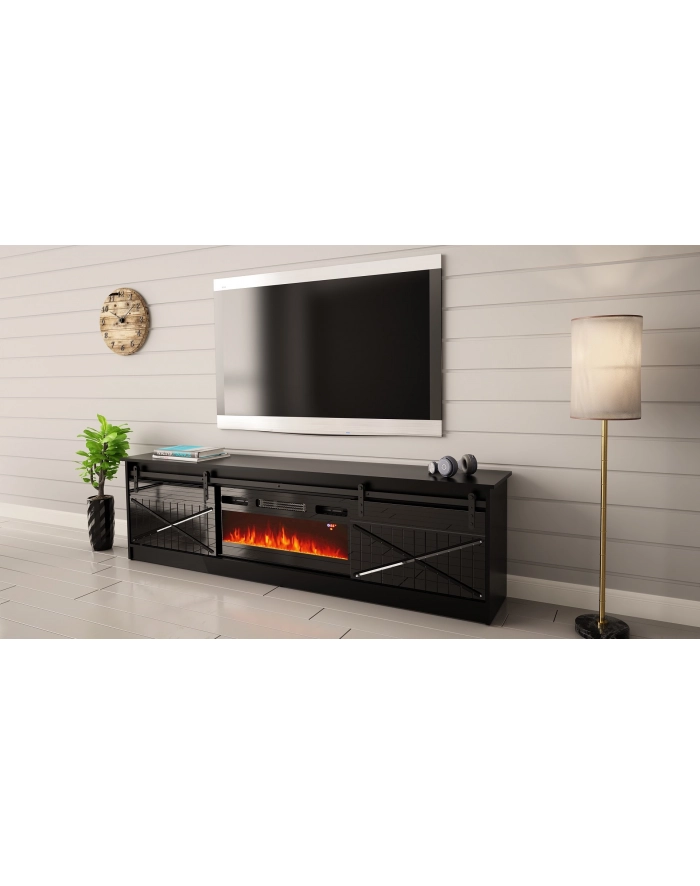 cama meble Szafka RTV GRANERO+kominek 200x56 7x35 czarny/czarny poł główny