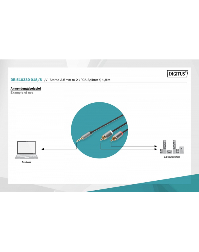 digitus Kabel adapter audio MiniJack/Cinch Stereo Typ 3.5mm/2xRCA M/M nylon 1,8m główny