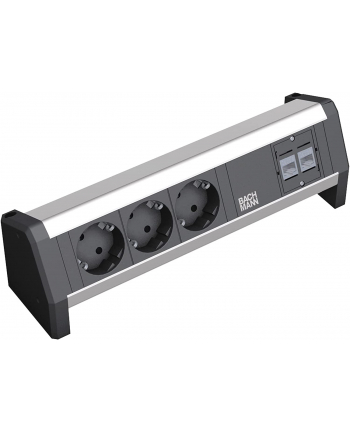 Bachmann D-ESK 1, 3-way power strip GST18i3 339.1004 (Kolor: CZARNY/grey, 3x protective contact CEE7/3, 2x CAT5e)