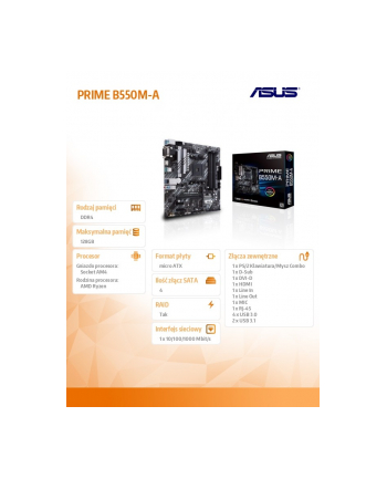 asus Płyta główna PRIME B550M-A AM4 4DDR4 DVI-D/HDMI M.2 mATX