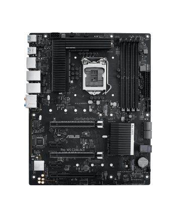 ASUS WS C246 PRO 1 x Socket LGA1151 Intel C246 Chipset  4x DDR4 2666  UDIMM non-ECC/ECC  6x PCIe 30  8x SATA  2x USB 20  5x USB 30  2x M2  2x USB 31  1x HDMI  1x DisplayPort  1x DVI-D  2x RJ-45 ports  8-channel Audio I/O ports (5+1 Audio jacks)  ATX