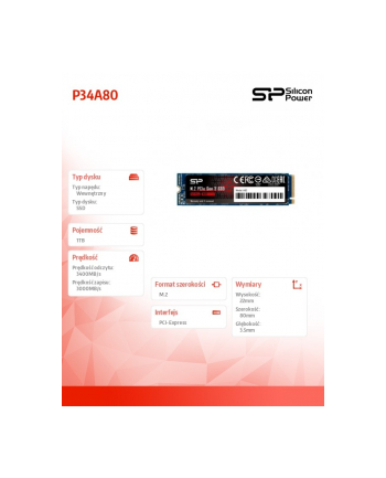 silicon power Dysk SSD P34A80 1TB PCIe M.2 NVMe 3400/3000 MB/s nr 1