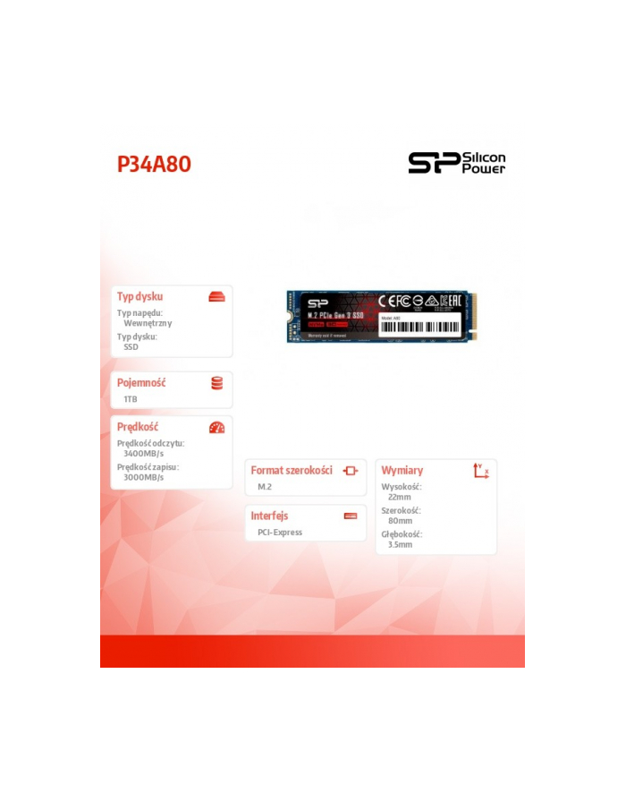 silicon power Dysk SSD P34A80 1TB PCIe M.2 NVMe 3400/3000 MB/s główny