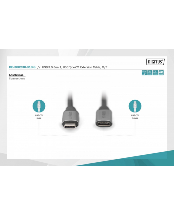 digitus Kabel przedłużający USB 3.0 60W/5Gbps Typ USB C/USB C M/Ż 1m Czarny